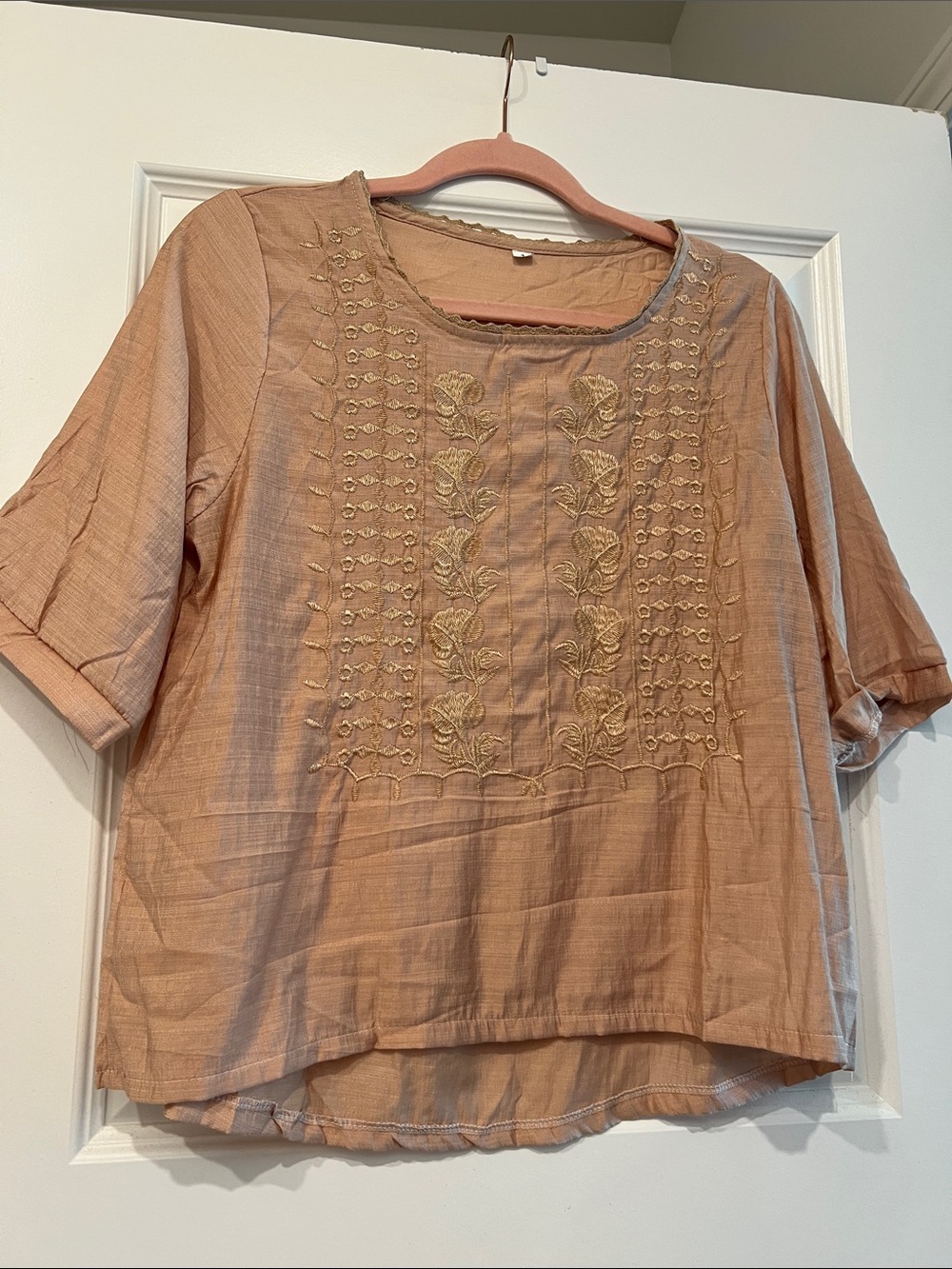 Beginning Boutique Peach Embroidered Short-Sleeve Tunic